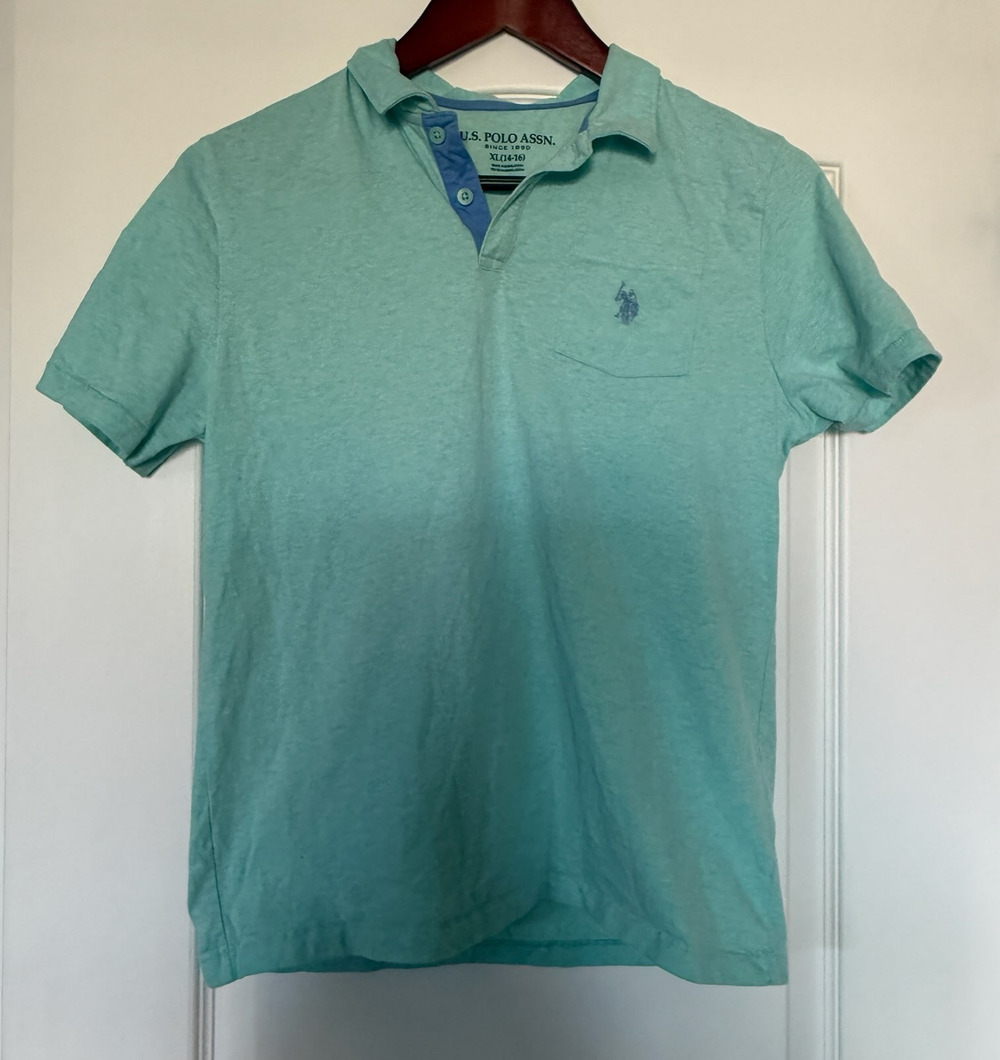 U.S. Polo Assn. Boys' Polo Shirt XL 14-16 Mint Green Short Sleeve Pocket